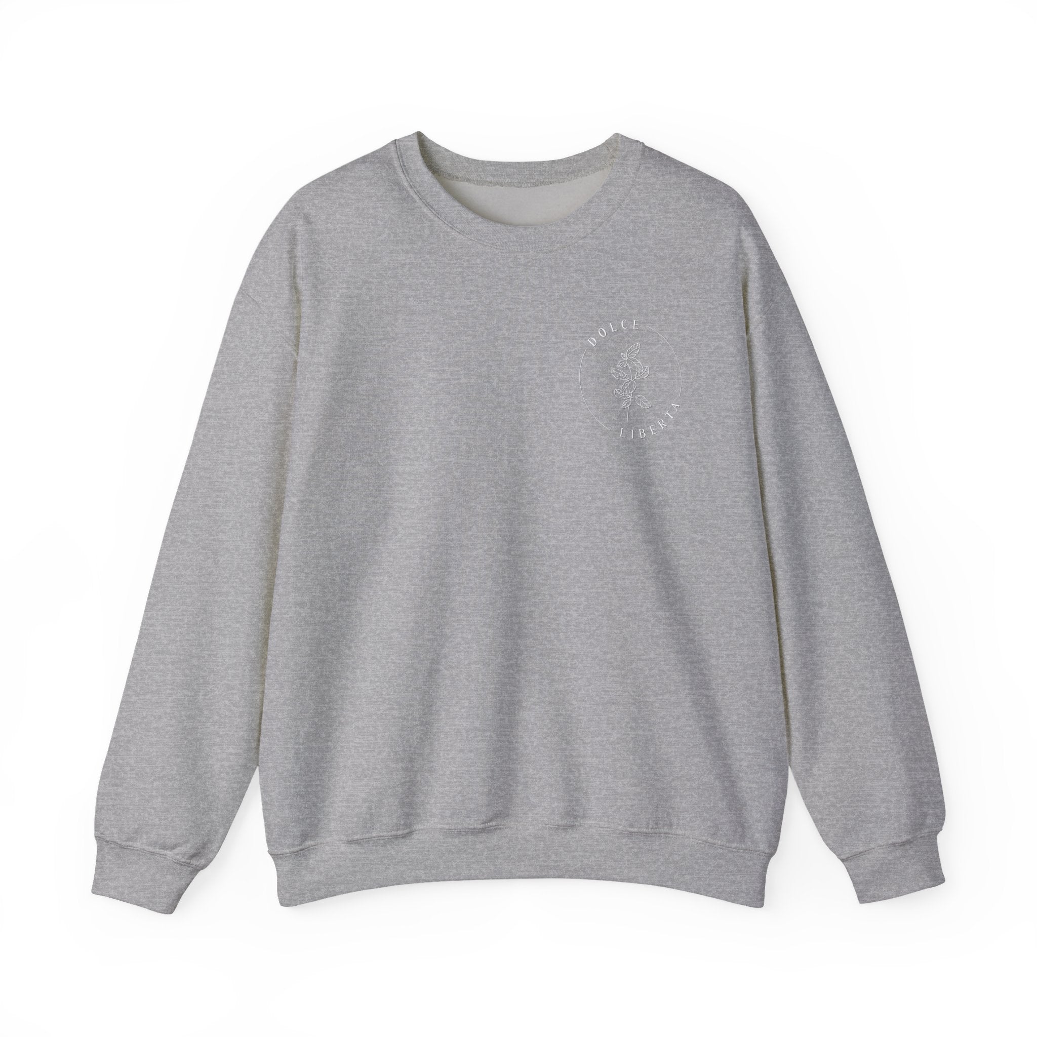Minimal White Crewneck Sweatshirt — Subtle Chest Logo Casual Pullover