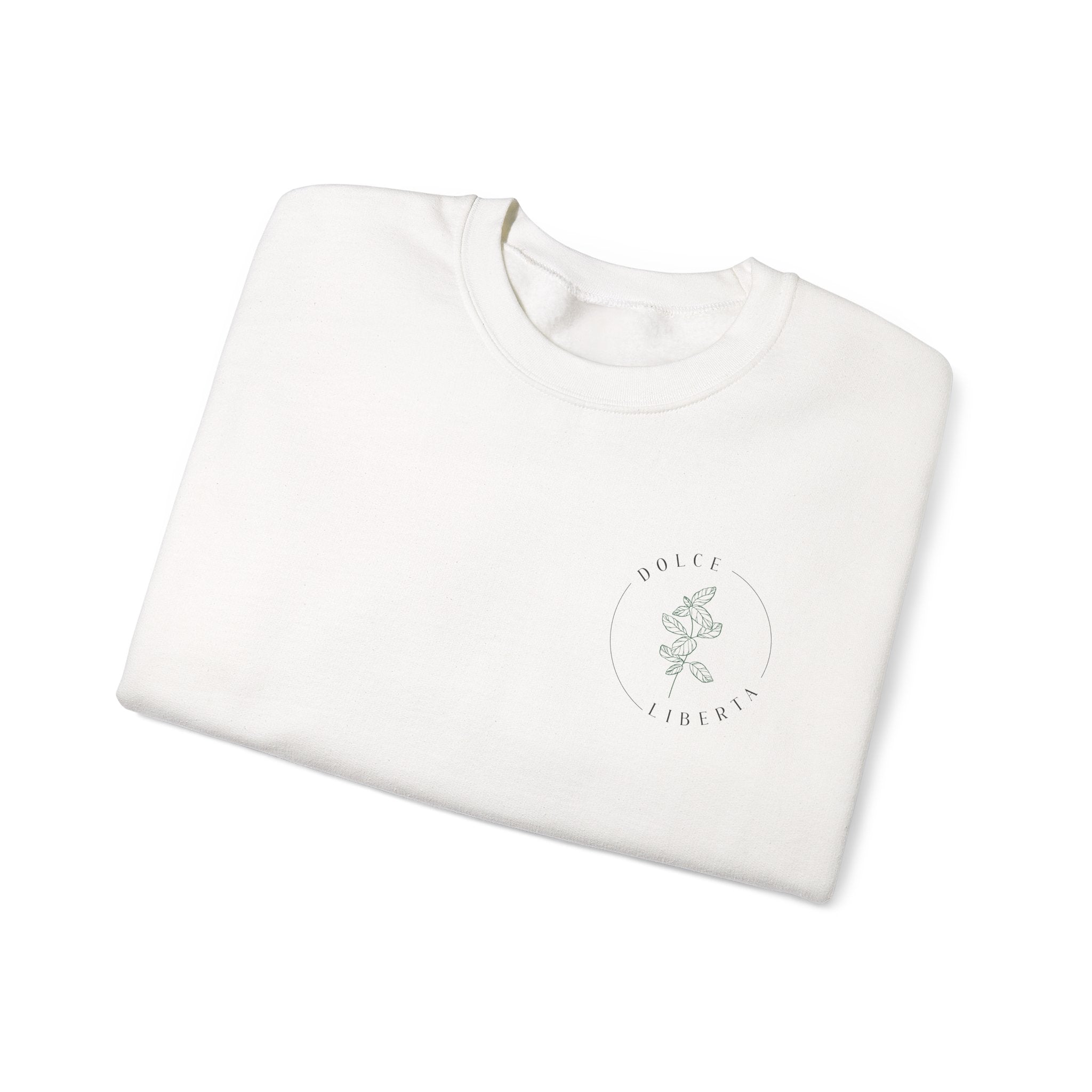 Minimal White Crewneck Sweatshirt — Subtle Chest Logo Casual Pullover