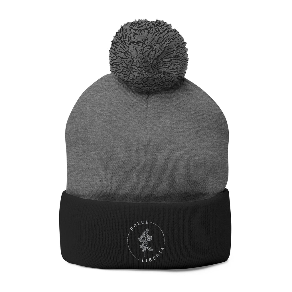 Dolce Liberta Pom-Pom Beanie — Embroidered Knit Cap