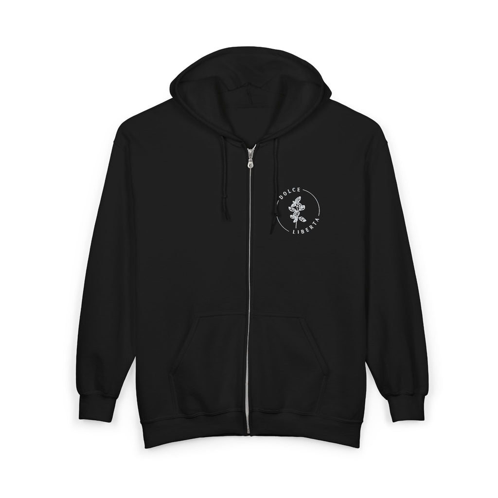 Zip Hoodie — Minimal Dancing Skeleton 'Hello There' Chest Graphic