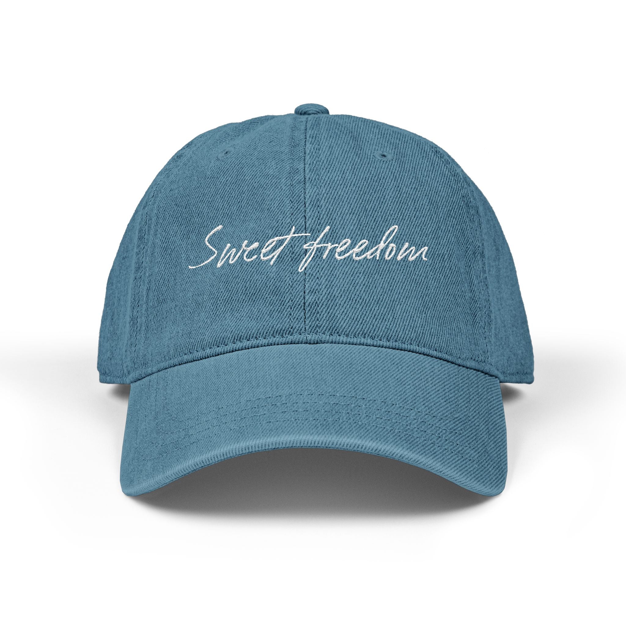 Embroidered 'sweet freedom' Denim Hat – Casual Script Baseball Cap