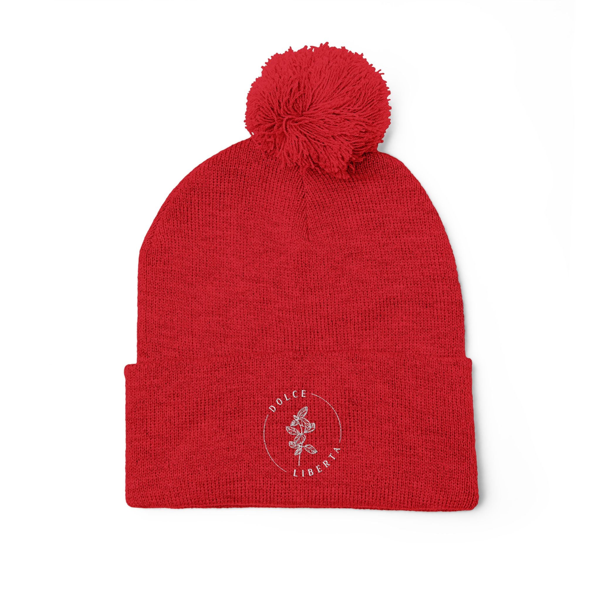 Dolce Liberta Pom-Pom Beanie — Embroidered Knit Cap