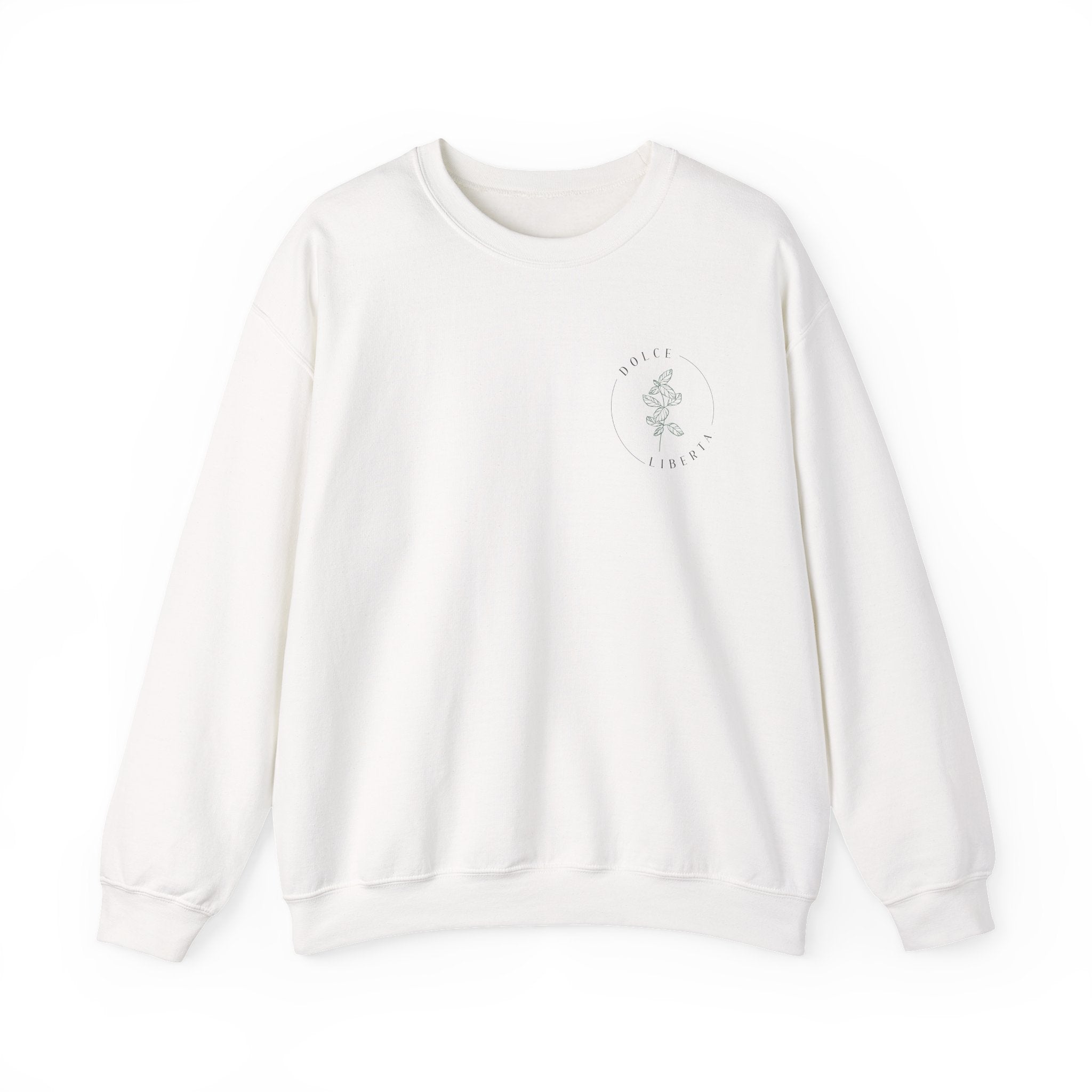 Minimal White Crewneck Sweatshirt — Subtle Chest Logo Casual Pullover