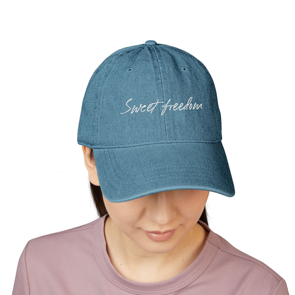 Embroidered 'sweet freedom' Denim Hat – Casual Script Baseball Cap