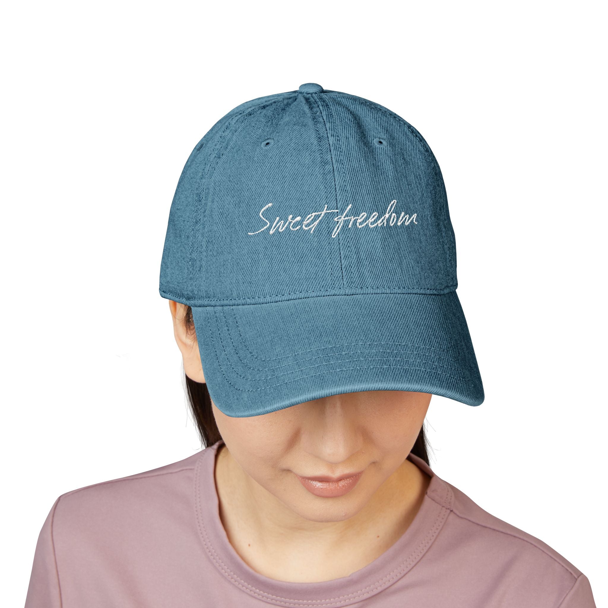 Embroidered 'sweet freedom' Denim Hat – Casual Script Baseball Cap