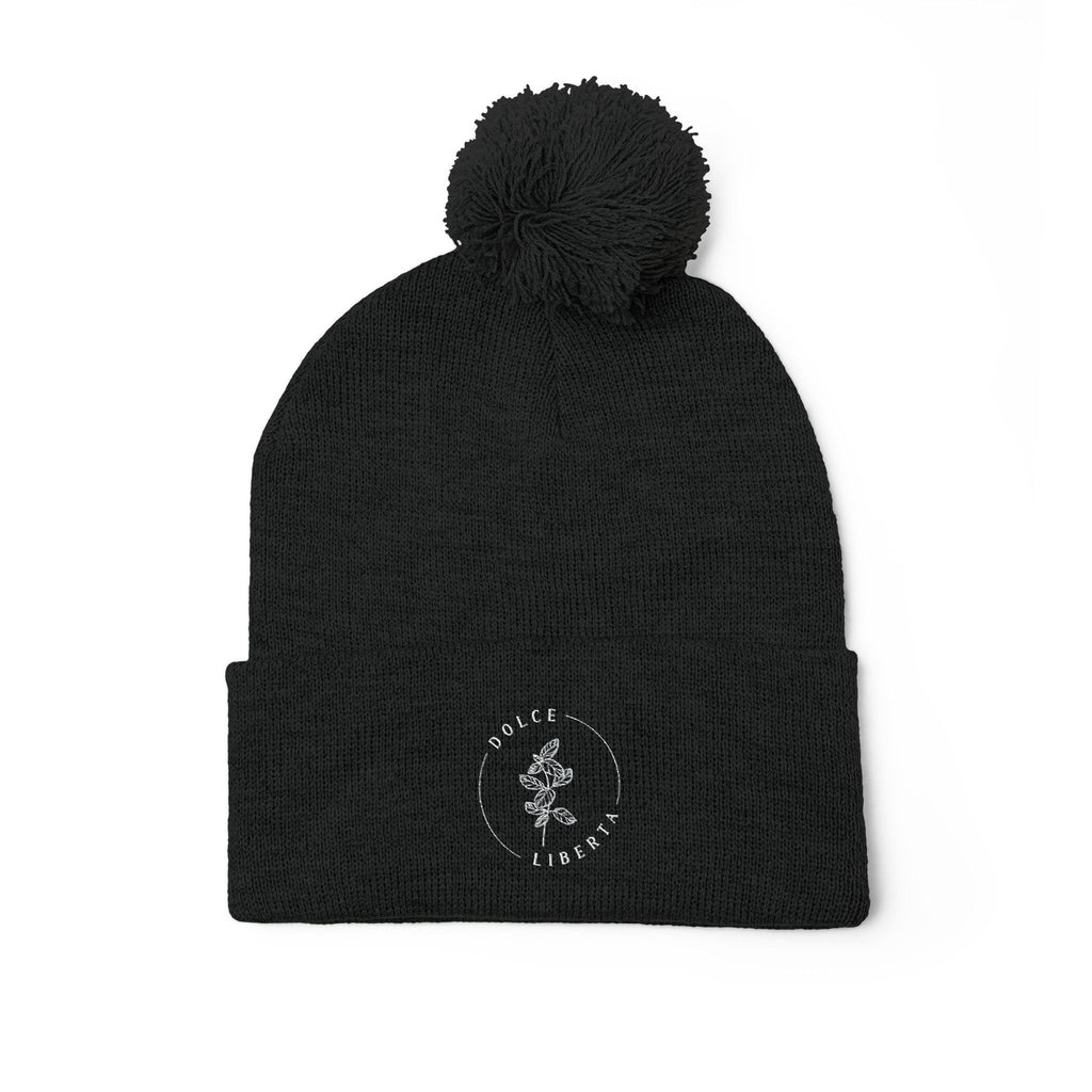 Dolce Liberta Pom-Pom Beanie — Embroidered Knit Cap