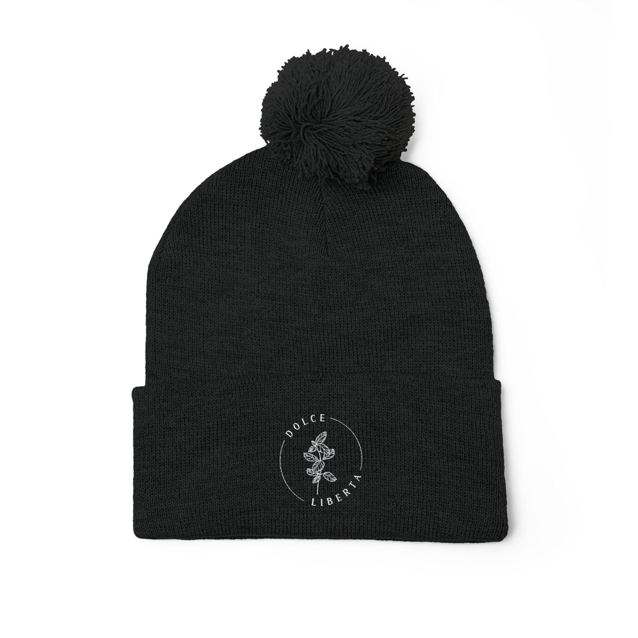 Dolce Liberta Pom-Pom Beanie — Embroidered Knit Cap
