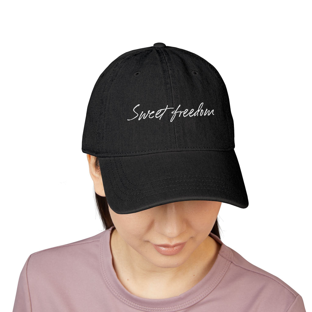 Embroidered 'sweet freedom' Denim Hat – Casual Script Baseball Cap
