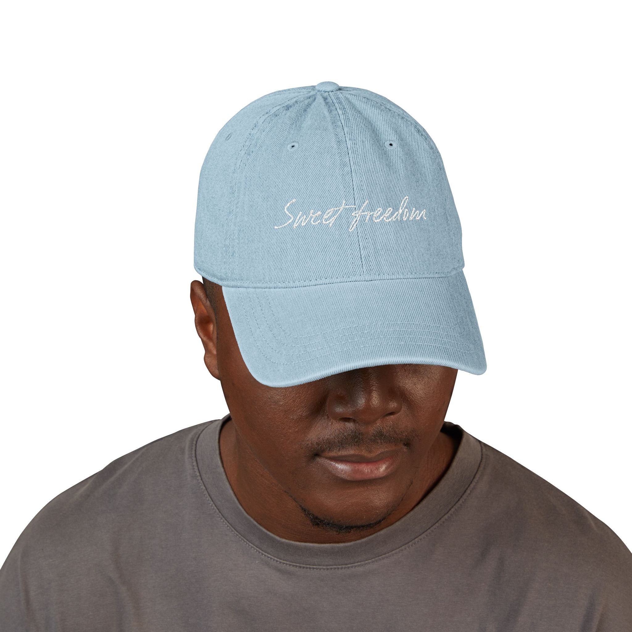 Embroidered 'sweet freedom' Denim Hat – Casual Script Baseball Cap
