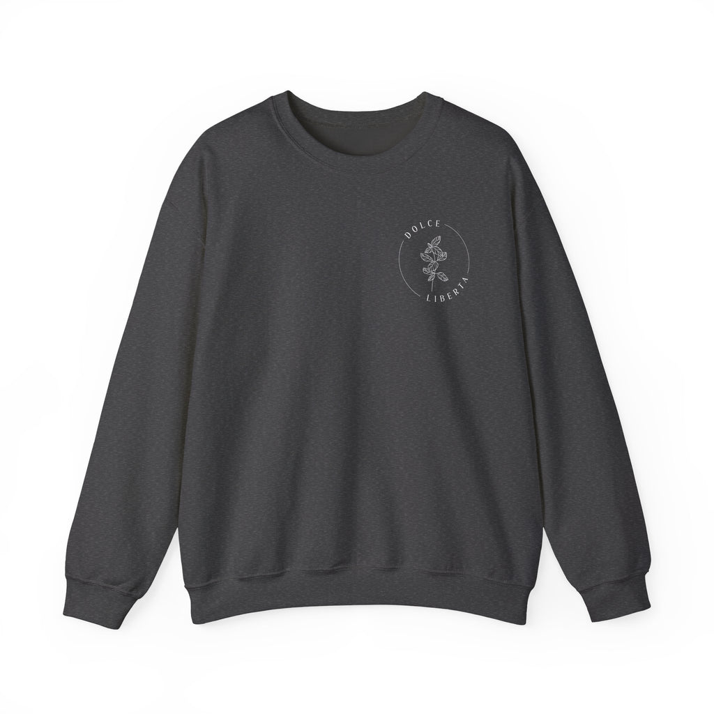 Minimal White Crewneck Sweatshirt — Subtle Chest Logo Casual Pullover