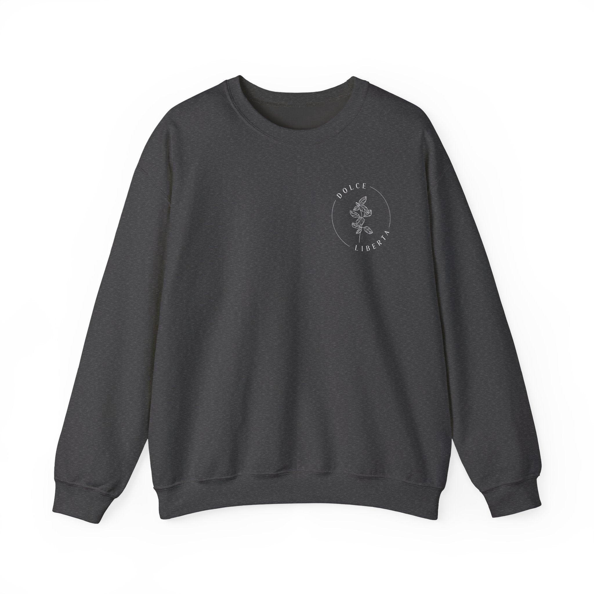 Minimal White Crewneck Sweatshirt — Subtle Chest Logo Casual Pullover