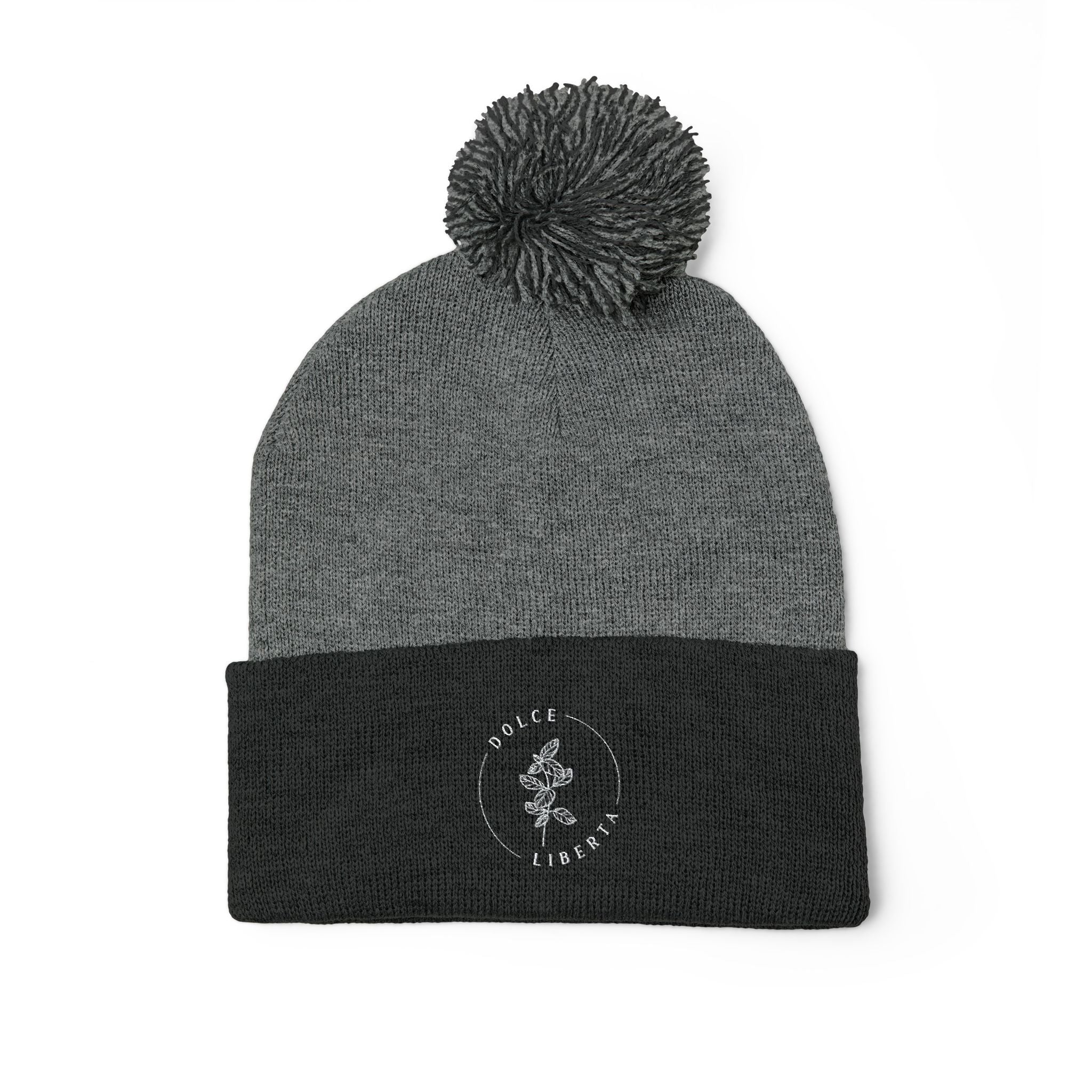 Dolce Liberta Pom-Pom Beanie — Embroidered Knit Cap