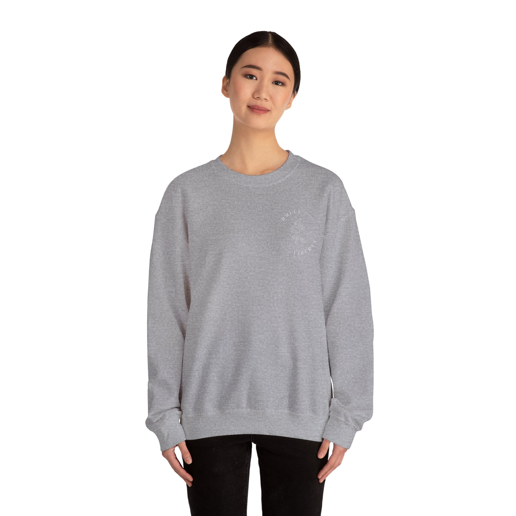 Minimal White Crewneck Sweatshirt — Subtle Chest Logo Casual Pullover