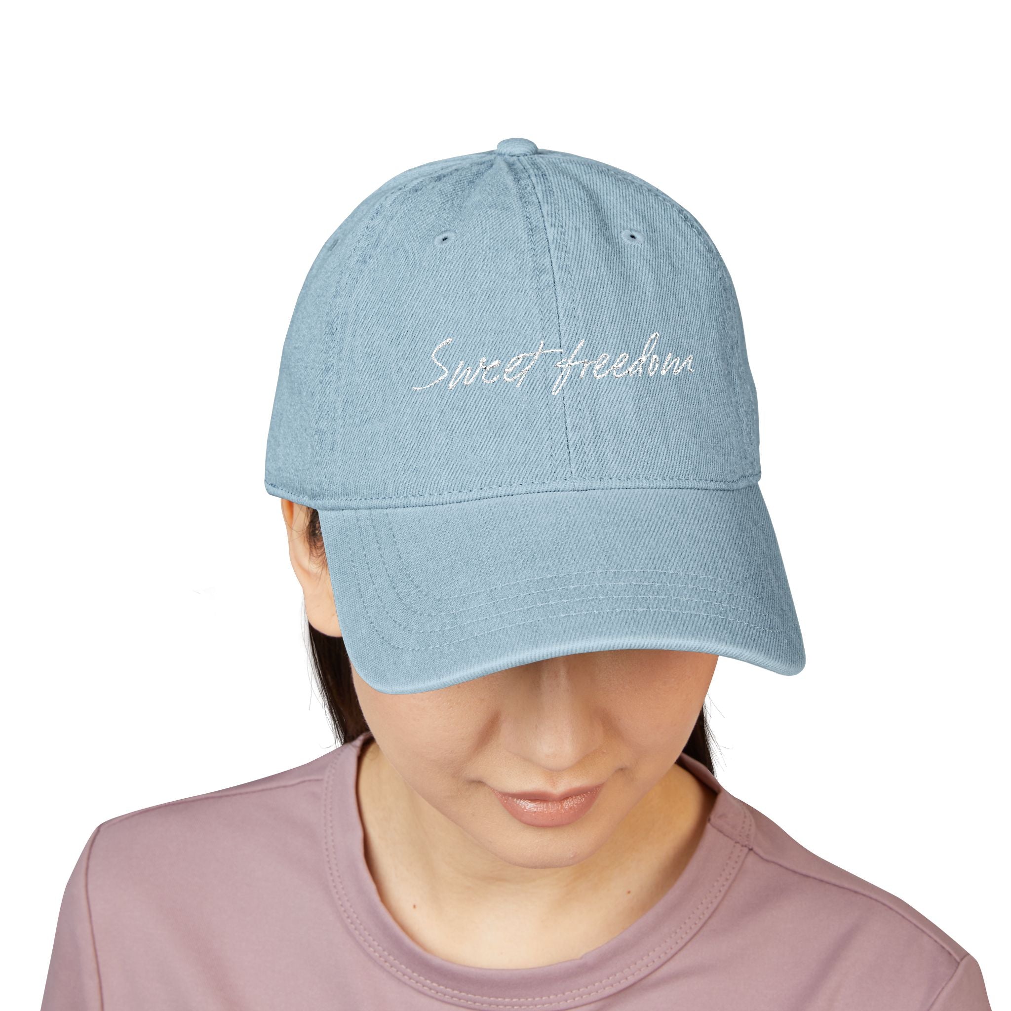 Embroidered 'sweet freedom' Denim Hat – Casual Script Baseball Cap
