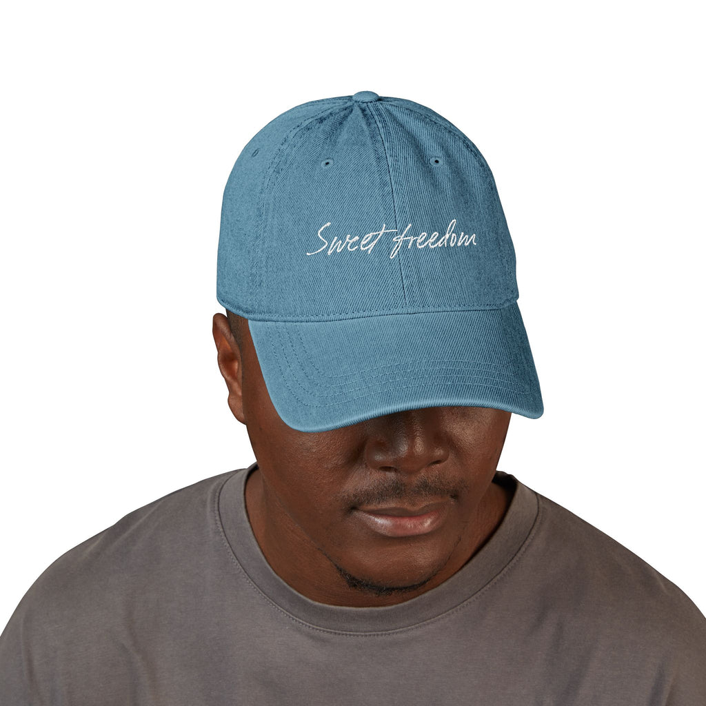 Embroidered 'sweet freedom' Denim Hat – Casual Script Baseball Cap