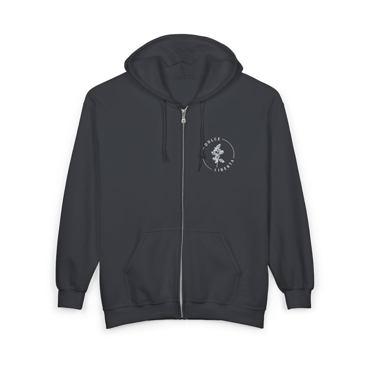 Zip Hoodie — Minimal Dancing Skeleton 'Hello There' Chest Graphic